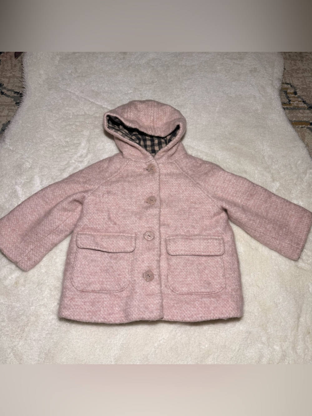 Zara pink hooded coat button front toddler girl size 3-4